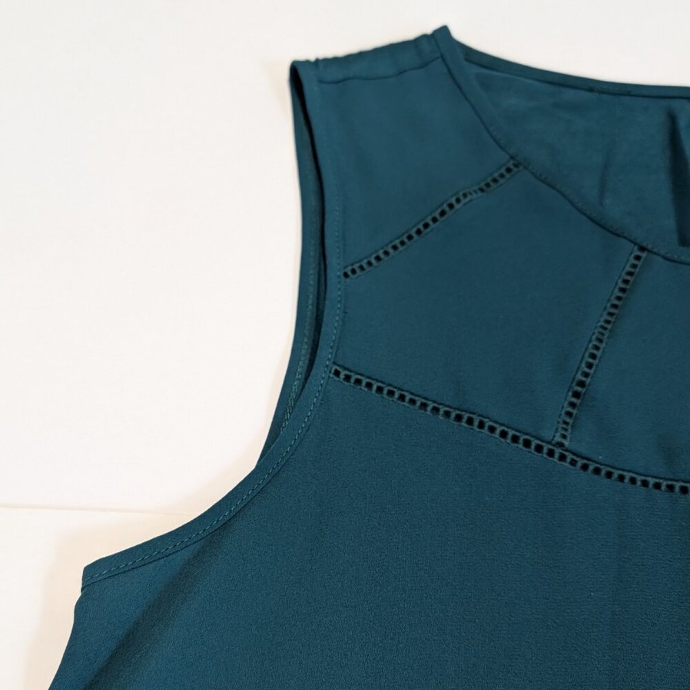 Ann Taylor Loft sleeveless teal tank top blouse with cut out details, size S - Picture 4 of 10
